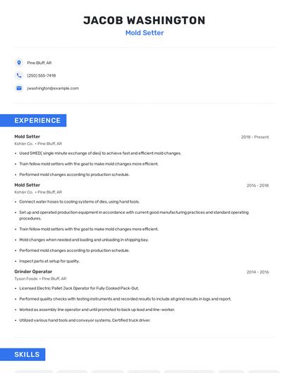 Mold Setter Resume