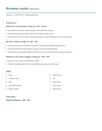 Mold Setter Resume