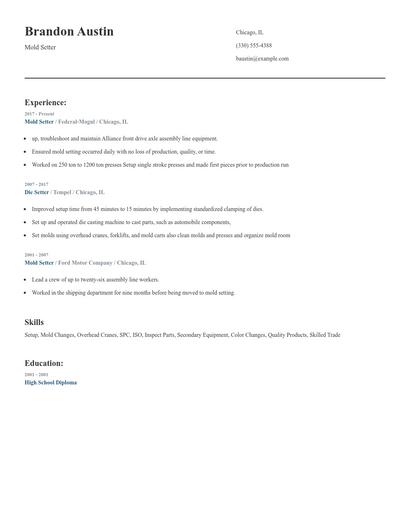 Mold Setter Resume