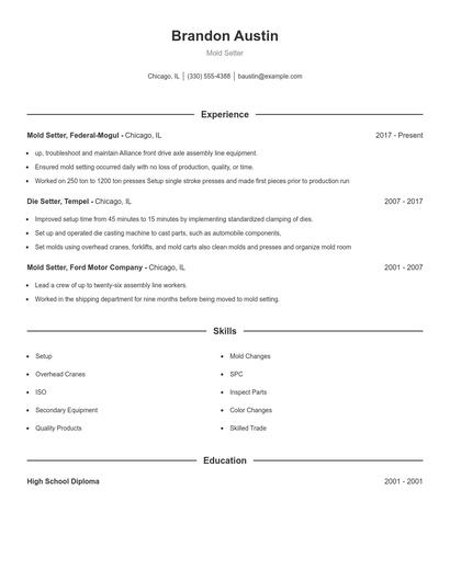 Mold Setter Resume