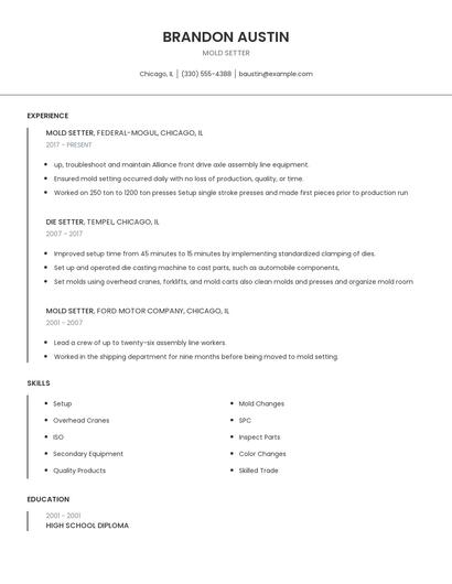 Mold Setter Resume