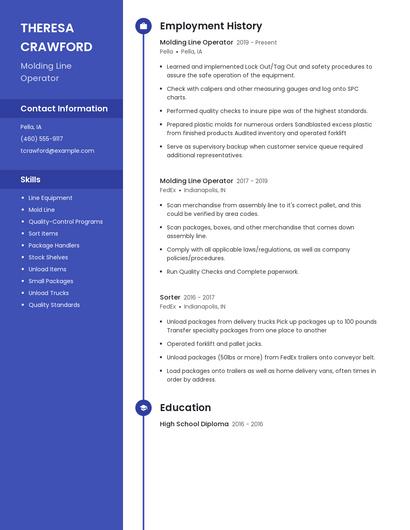 Molding Line Operator Resume