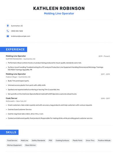 Molding Line Operator Resume