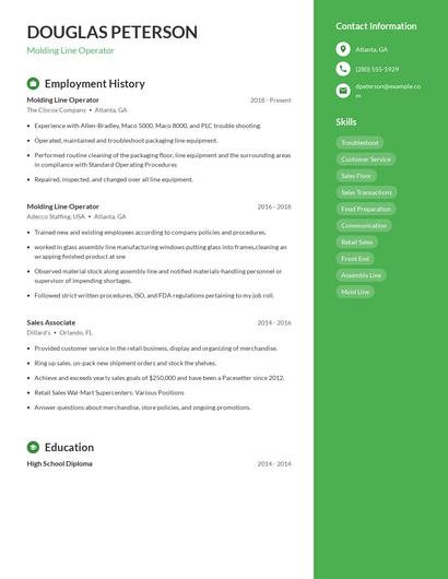 Molding Line Operator Resume