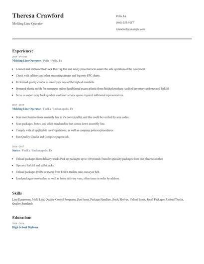 Molding Line Operator Resume
