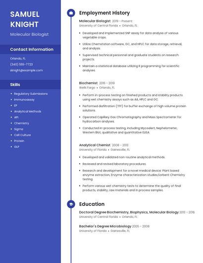 Molecular Biologist Resume