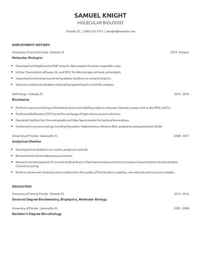 Molecular Biologist Resume