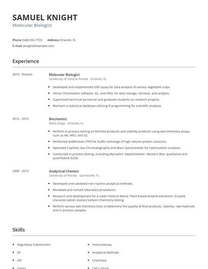 Molecular Biologist Resume