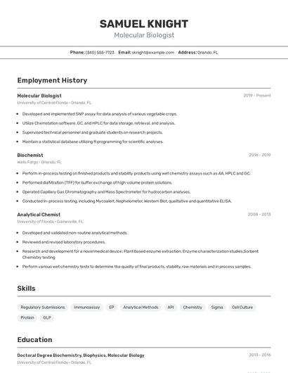 Molecular Biologist Resume
