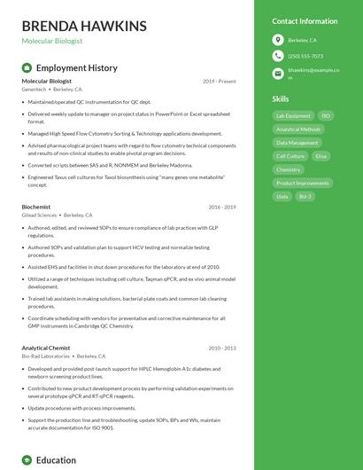 Molecular Biologist Resume