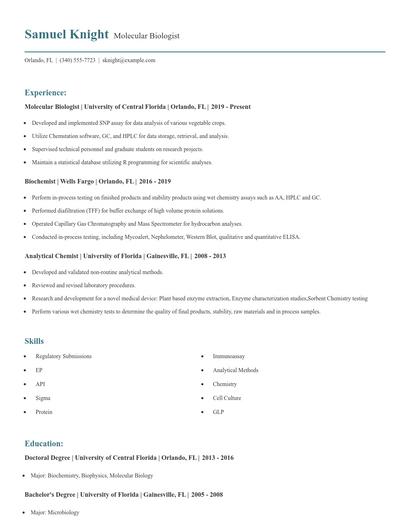 Molecular Biologist Resume