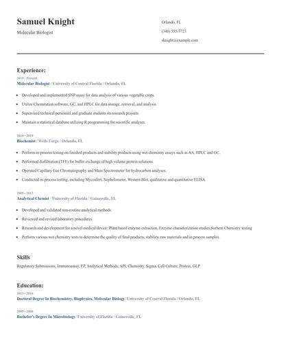 Molecular Biologist Resume