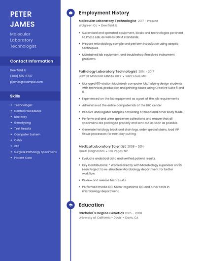 Molecular Laboratory Technologist Resume