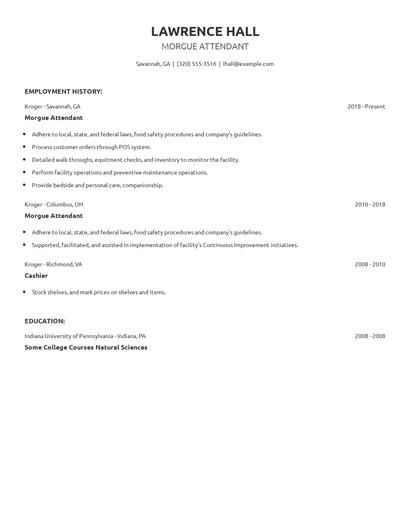 Morgue Attendant Resume