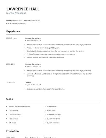 Morgue Attendant Resume