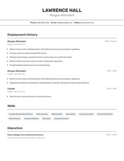 Morgue Attendant Resume