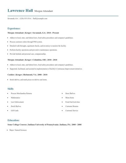 Morgue Attendant Resume