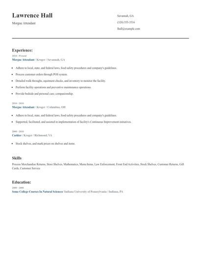 Morgue Attendant Resume