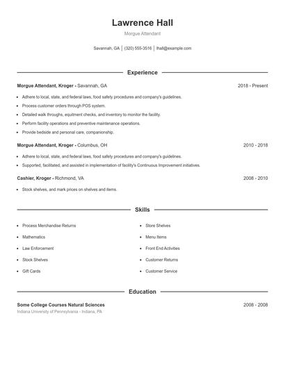 Morgue Attendant Resume