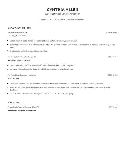 Morning News Producer Resume