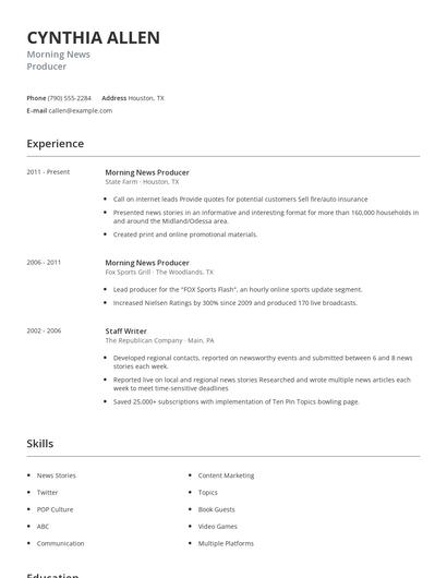 Morning News Producer Resume