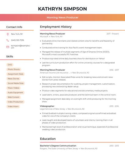 Morning News Producer Resume