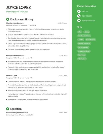 Morning News Producer Resume