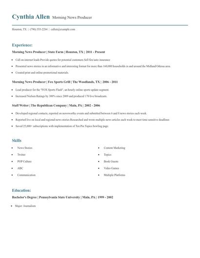 Morning News Producer Resume