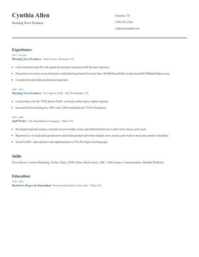 Morning News Producer Resume