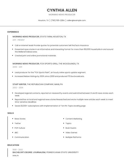Morning News Producer Resume