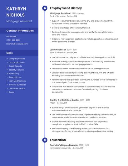 Mortgage Assistant Resume