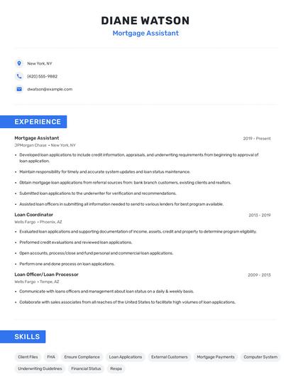 Mortgage Assistant Resume