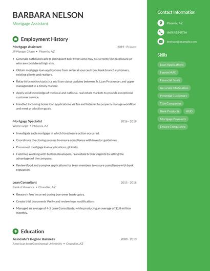 Mortgage Assistant Resume