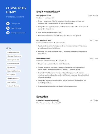 Mortgage Assistant Resume