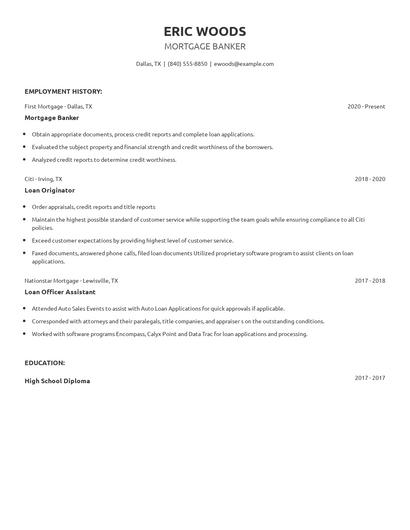 Mortgage Banker Resume