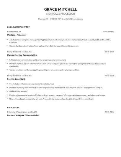Mortgage Processor Resume
