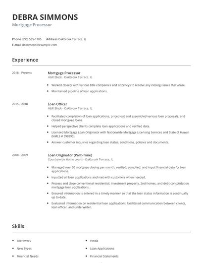 Mortgage Processor Resume