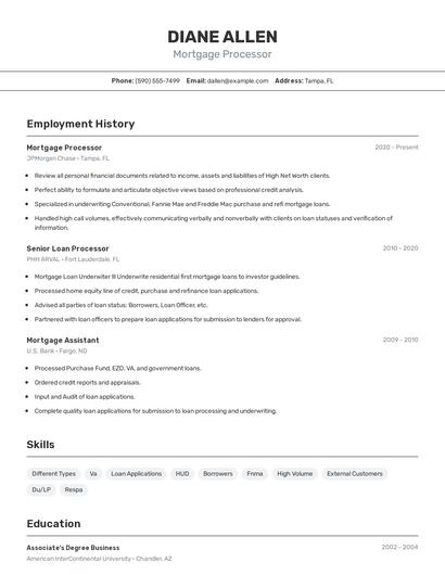 Mortgage Processor Resume