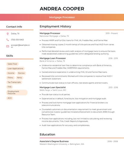Mortgage Processor Resume