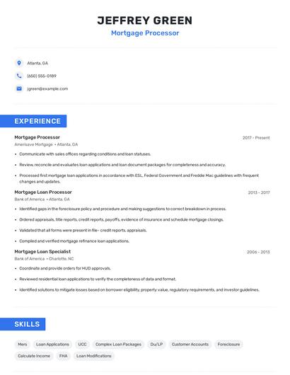 Mortgage Processor Resume