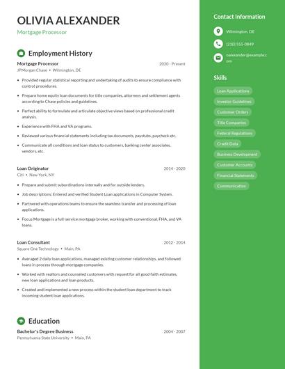 Mortgage Processor Resume