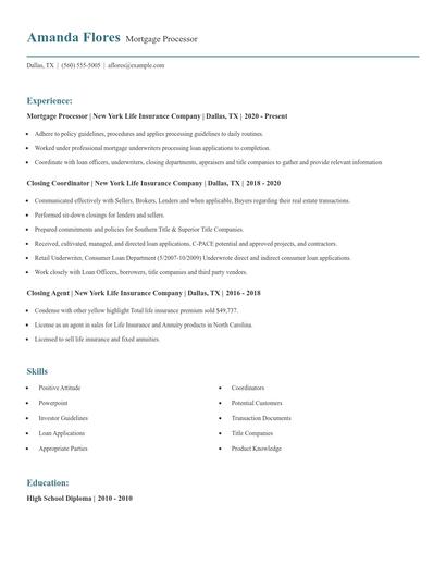 Mortgage Processor Resume