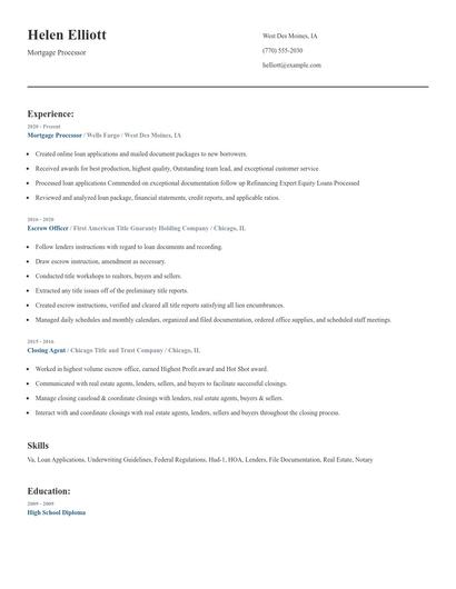 Mortgage Processor Resume