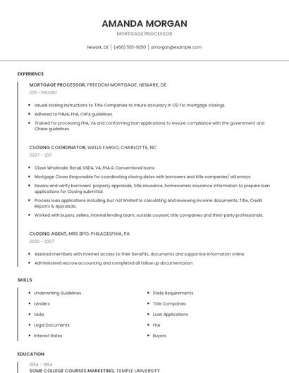 Mortgage Processor Resume