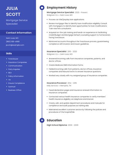 Mortgage Service Specialist Resume
