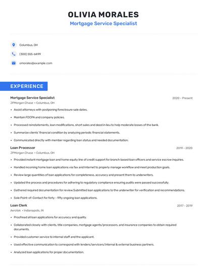 Mortgage Service Specialist Resume