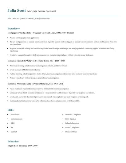 Mortgage Service Specialist Resume