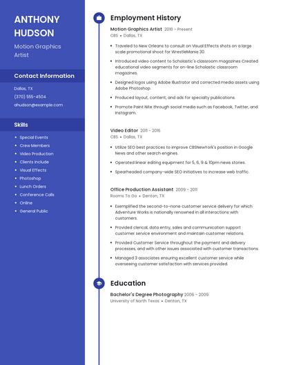 Motion Graphics Artist Resume