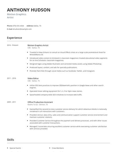 Motion Graphics Artist Resume