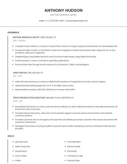 Motion Graphics Artist Resume